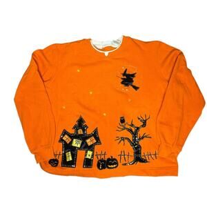 Vtg 90s Halloween Novelty Crewneck Sweatshirt Womens Sz L Witchy Spooky Haunted